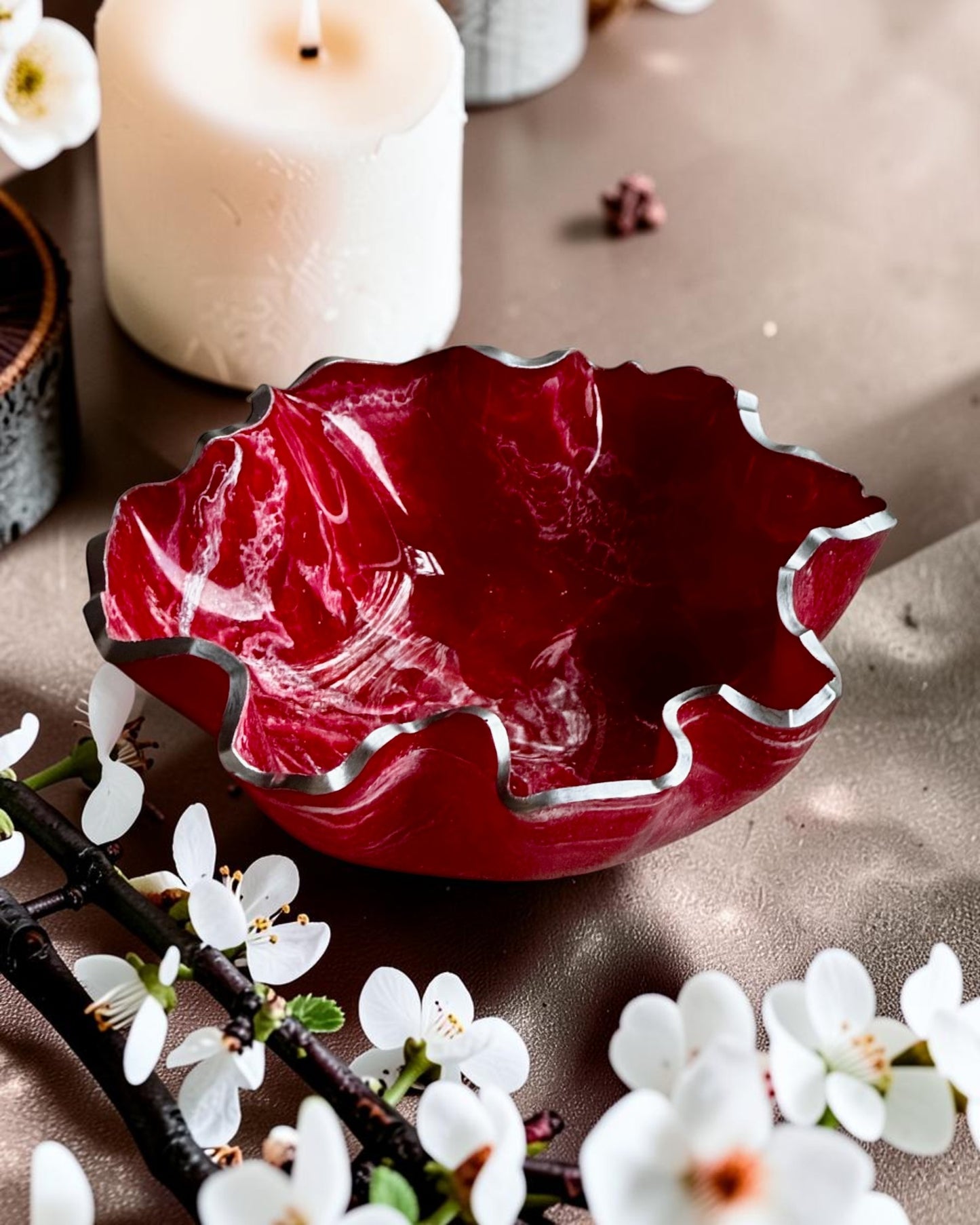 Medium Red bowl, 11x3" geode design epoxy resin