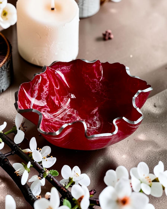 Medium Red bowl, 11x3" geode design epoxy resin