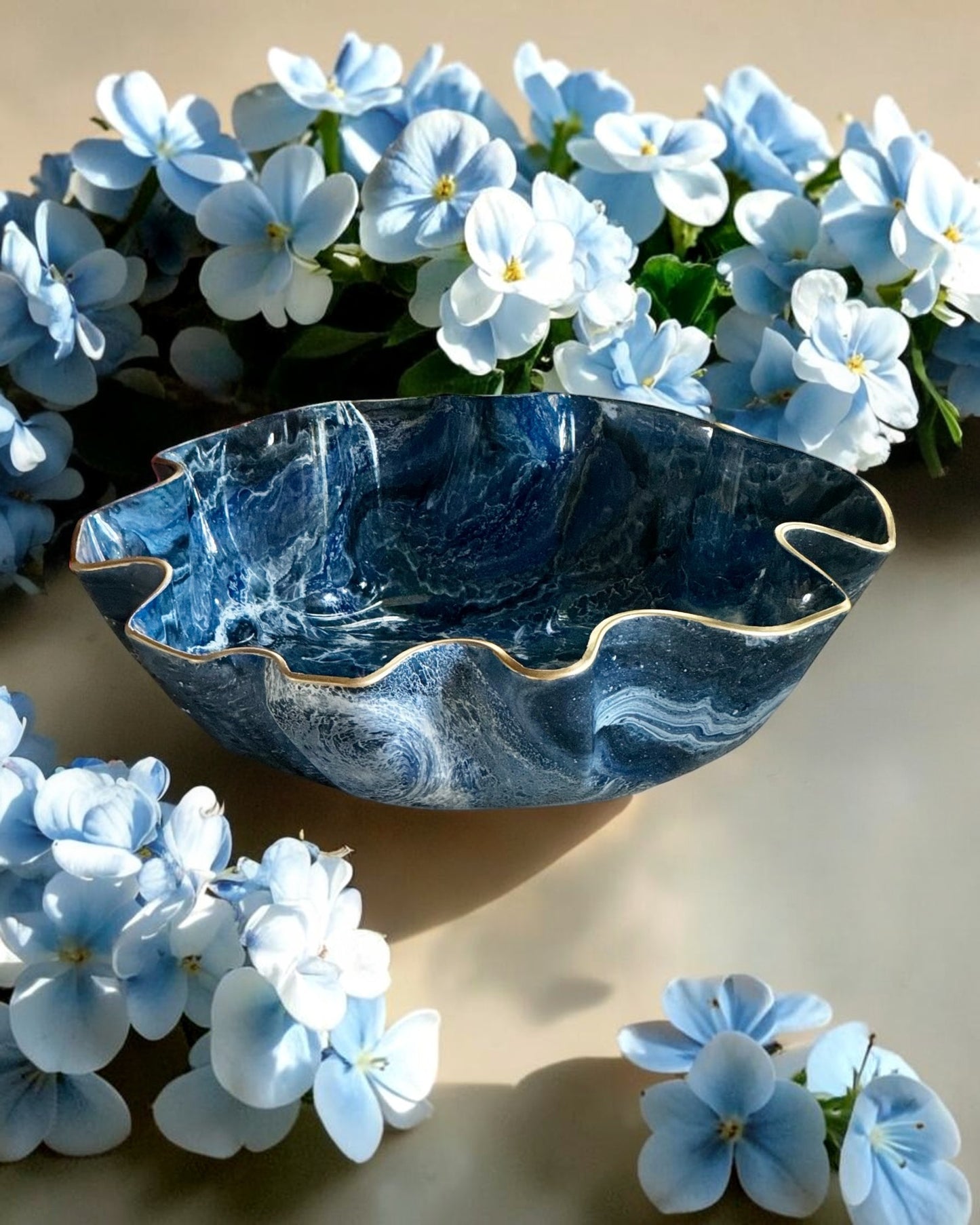 Large Blue bowl, 18x3" geode design epoxy resin