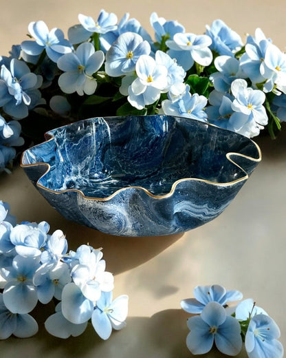 Large Blue bowl, 18x3" geode design epoxy resin
