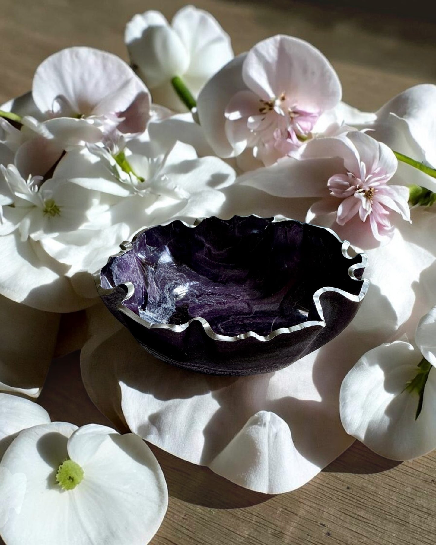 Medium Purple and brown bowl, 11x3" geode design epoxy resin