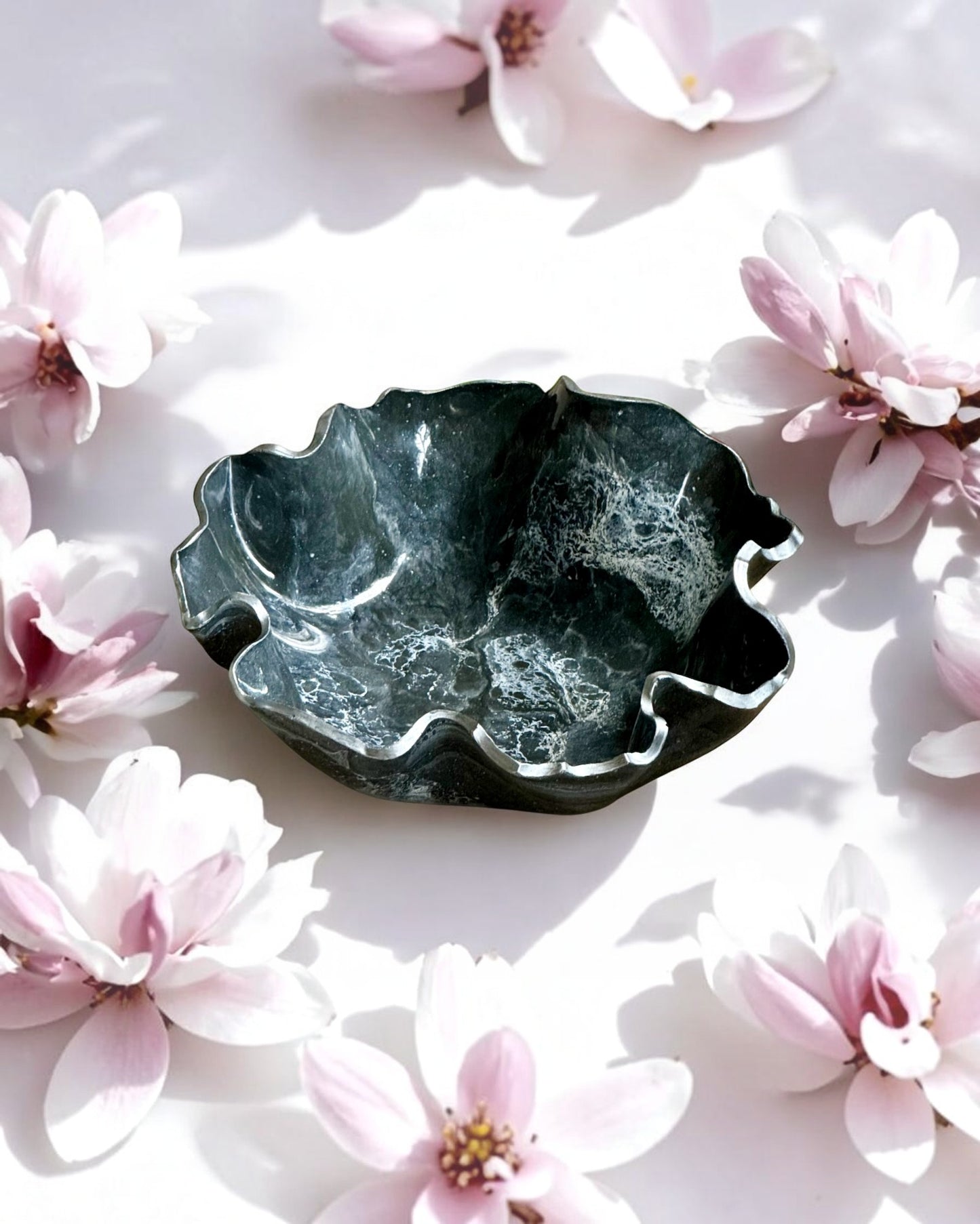 Medium Grey and Silver bowl, 11x3" geode design epoxy resin