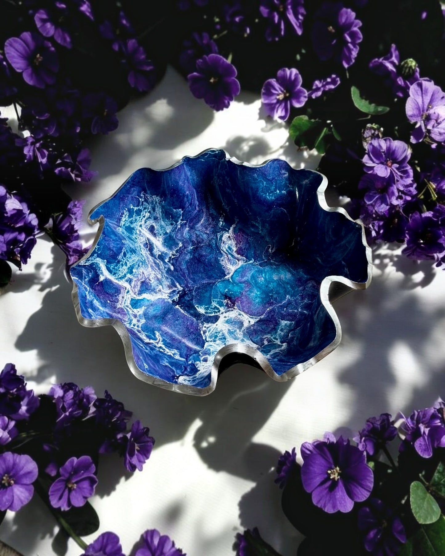 Medium Purple and Blue bowl, 11x3" geode design epoxy resin