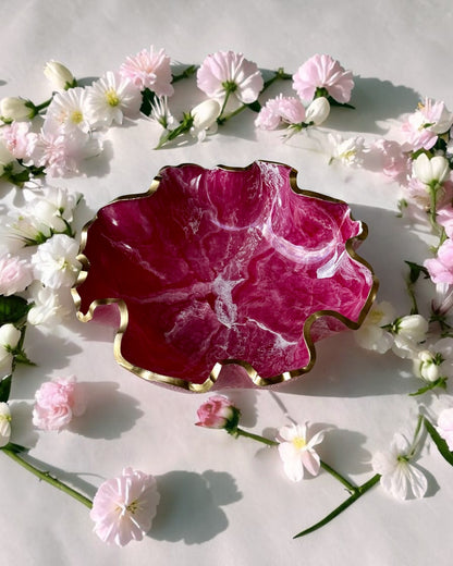 Medium Pink bowl, 11x3" geode design epoxy resin