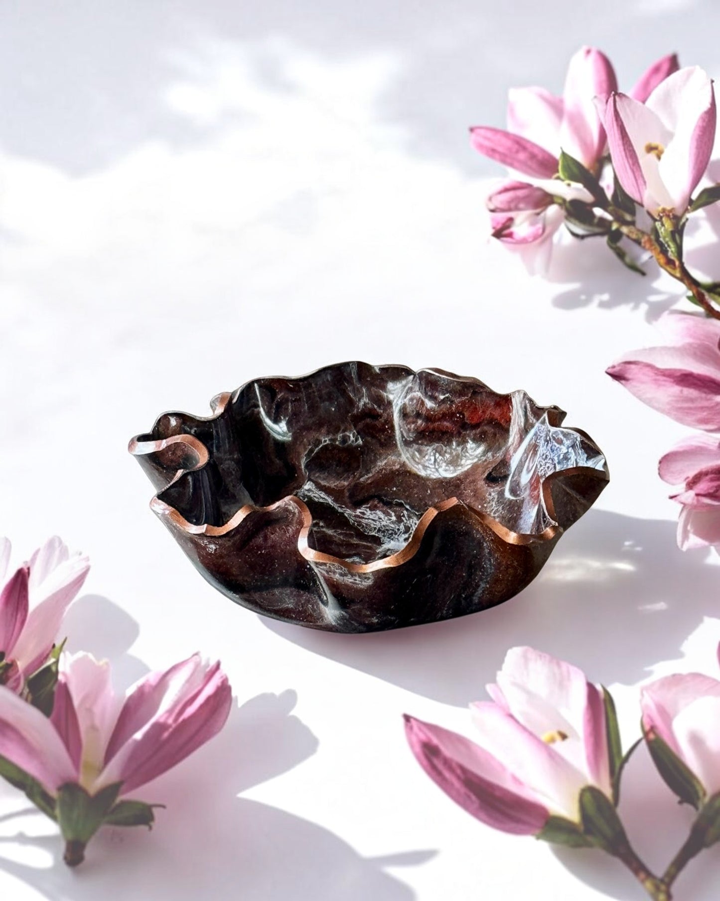 Medium Black, Bronze and Copper bowl, 11x3" geode design epoxy resin