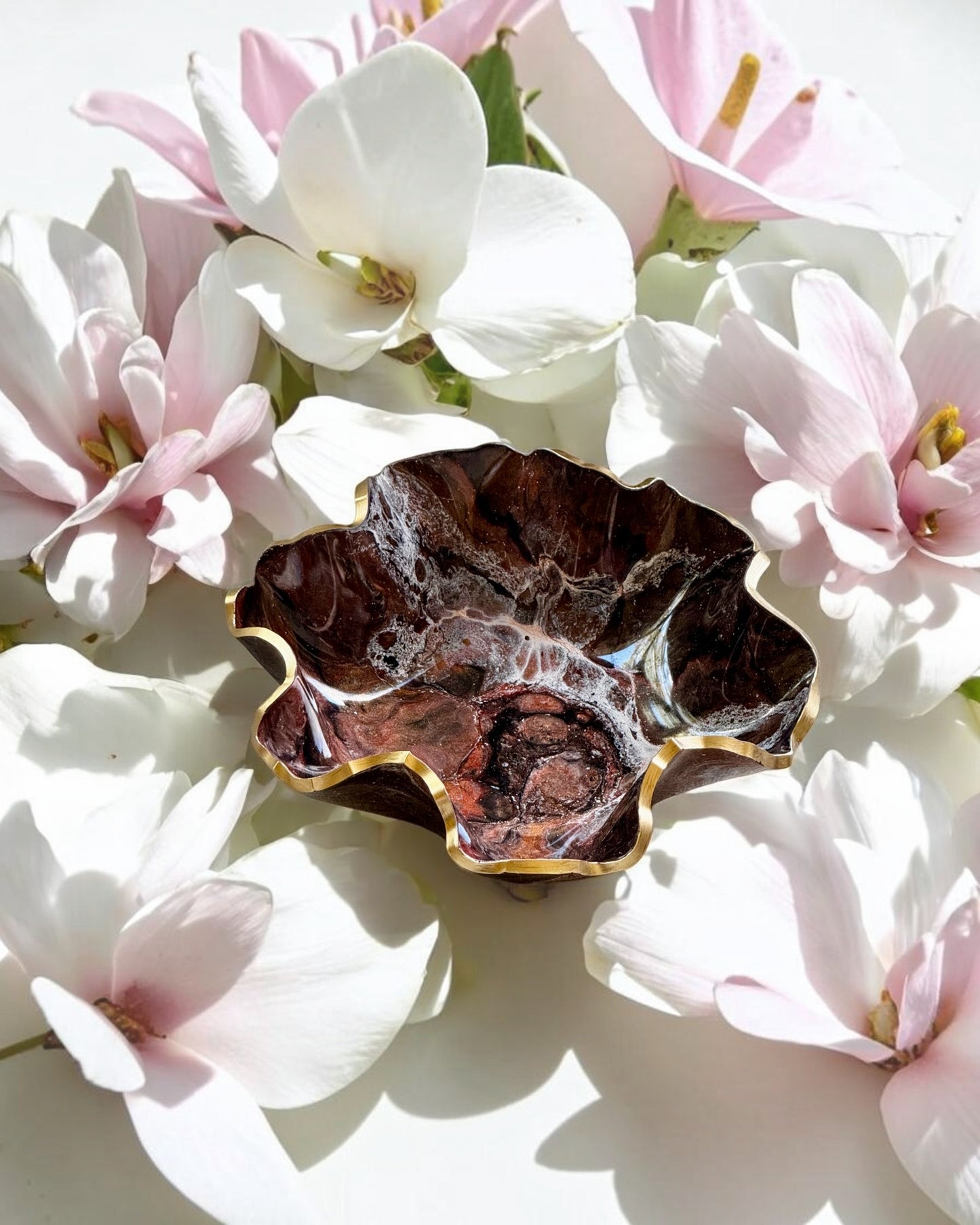 Medium Black, Bronze and Copper bowl, 11x3" geode design epoxy resin