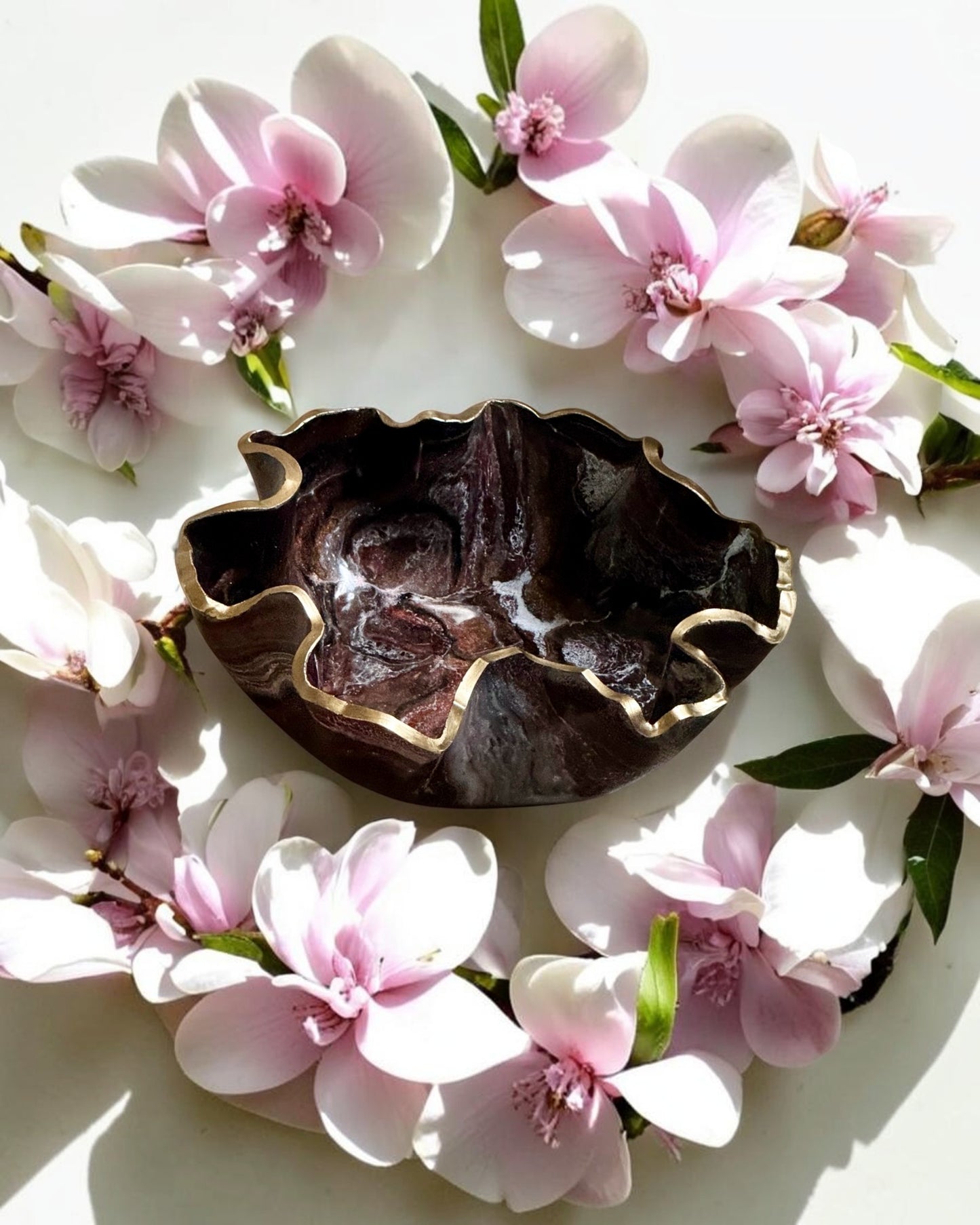 Medium Black, Bronze and Copper bowl, 11x3" geode design epoxy resin