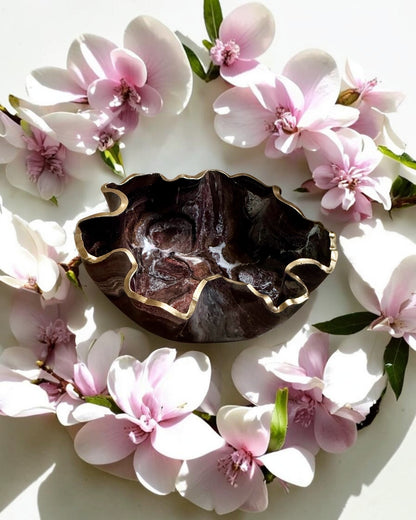 Medium Black, Bronze and Copper bowl, 11x3" geode design epoxy resin