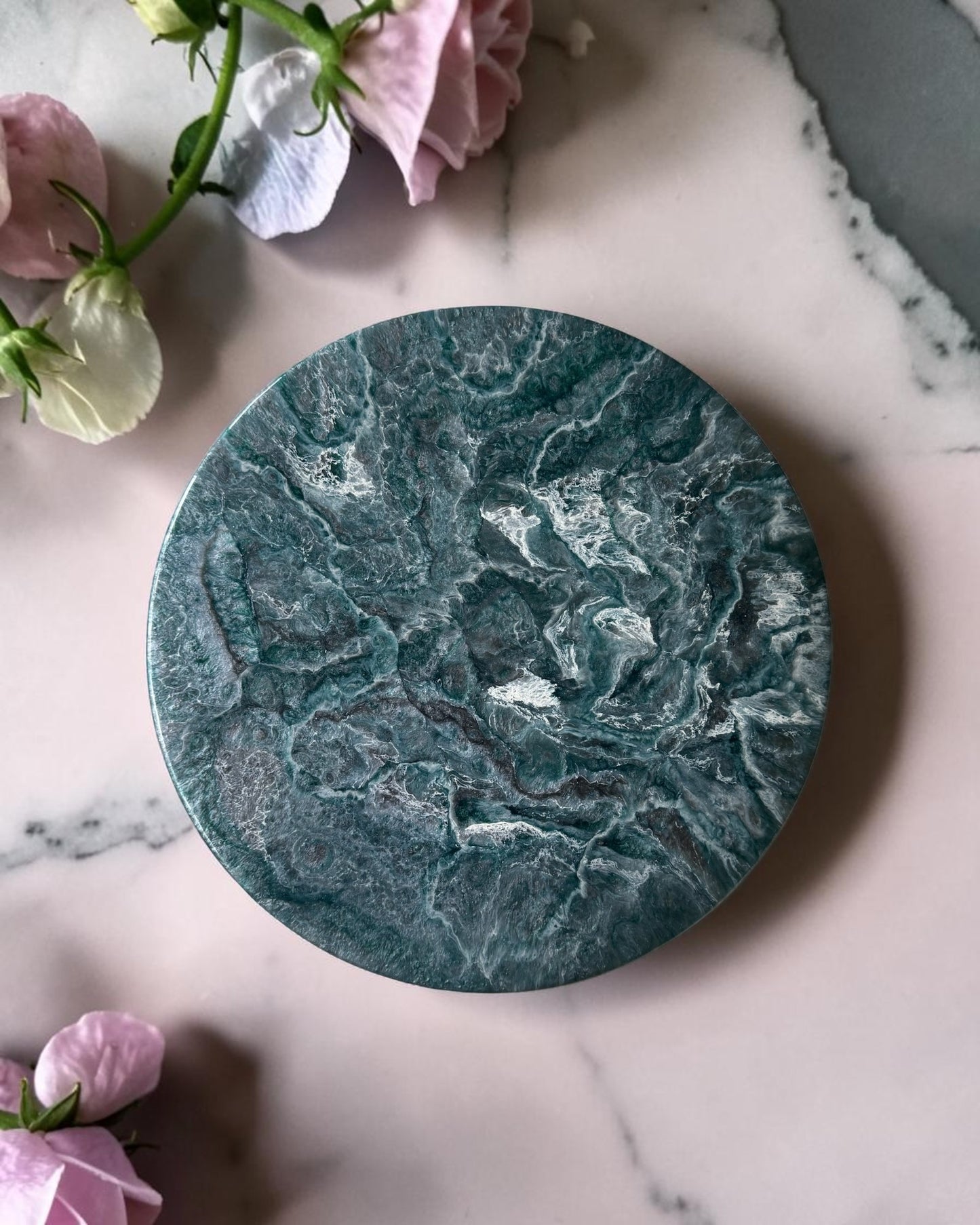 Teal and Silver Lazy Susan's geode design epoxy resin, 5 sizes