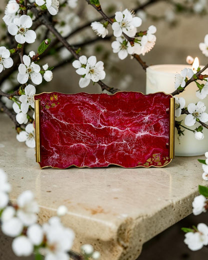 Red tray handmade epoxy resin geode design