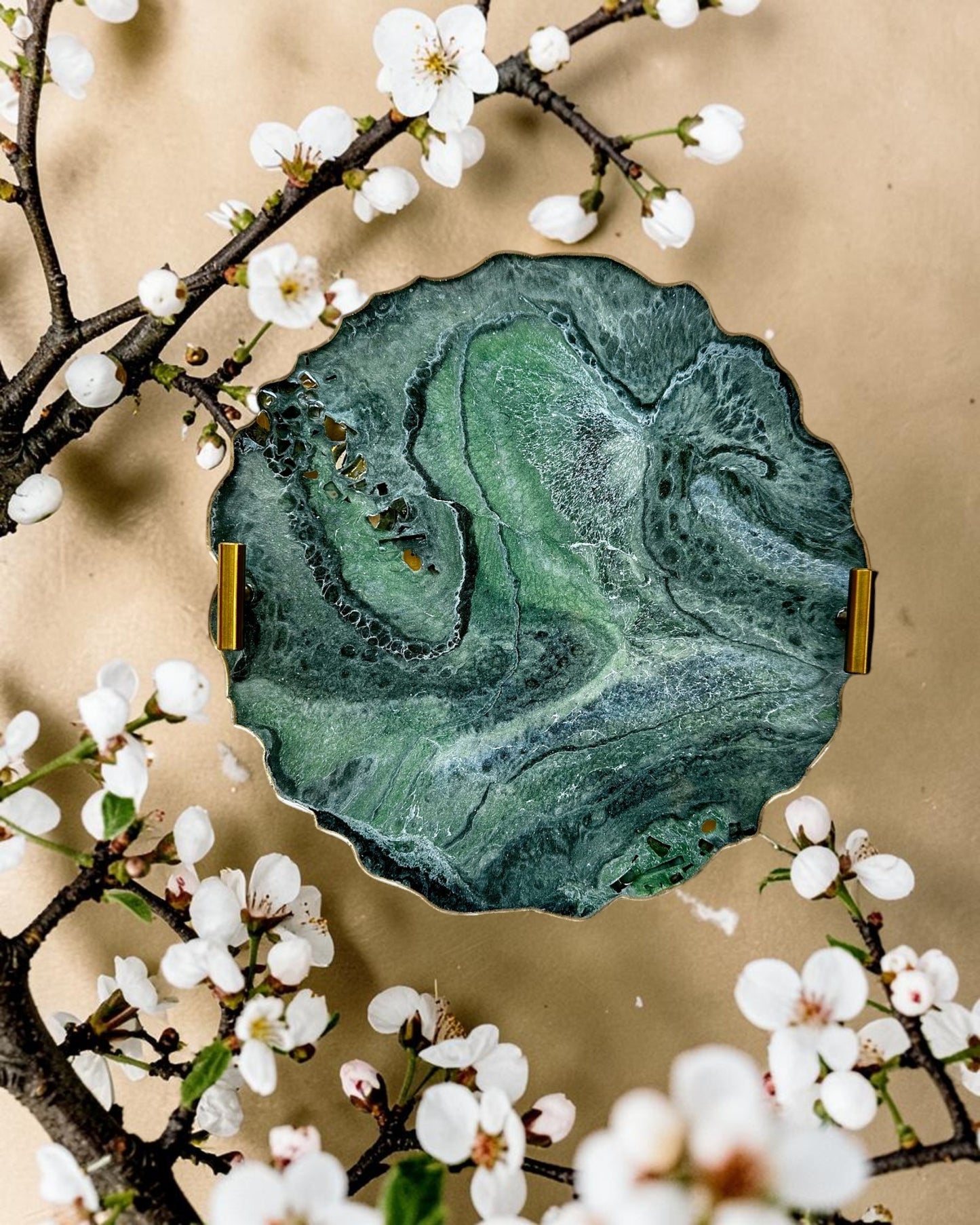 Green tray handmade epoxy resin geode design