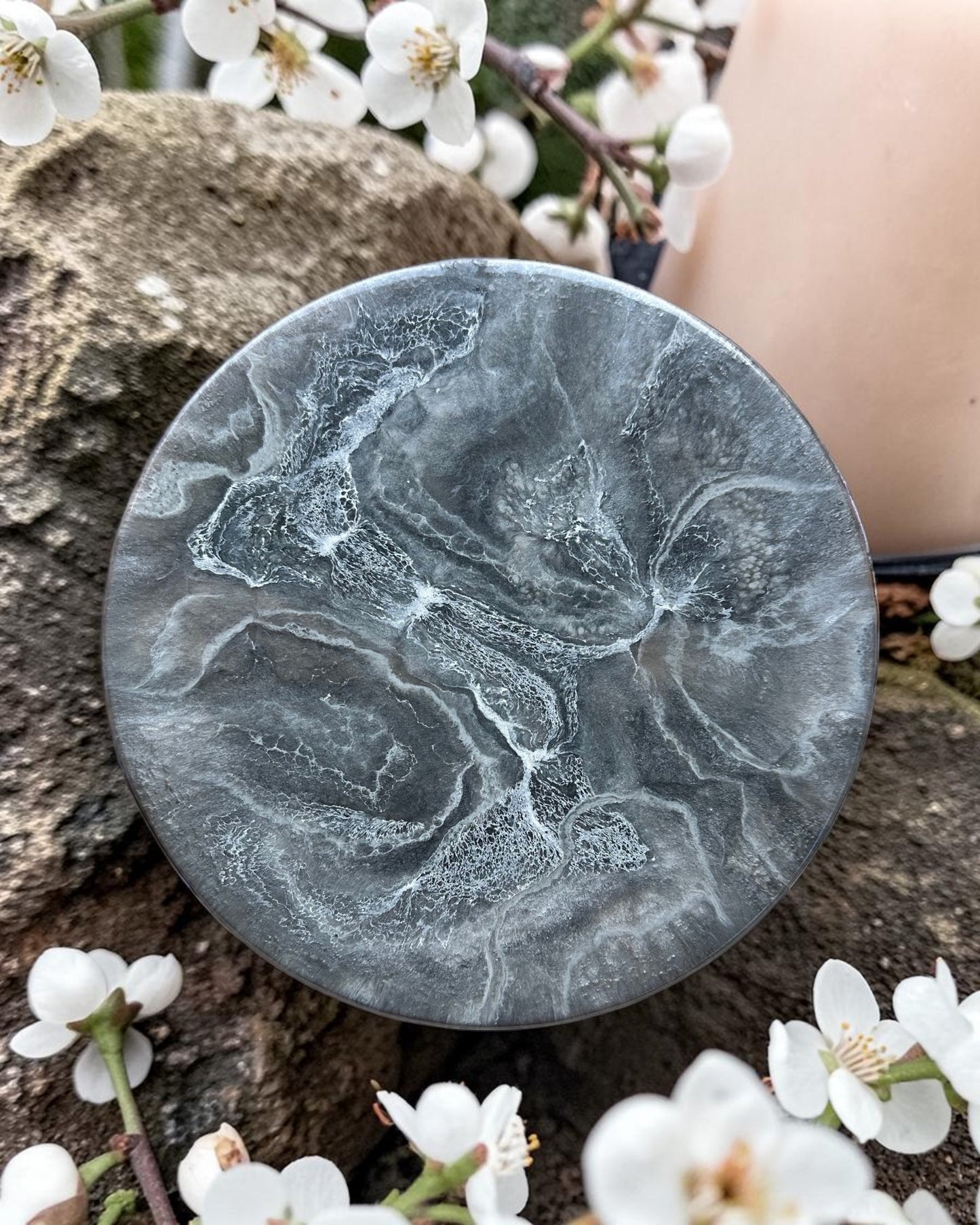 Silver and Grey Lazy Susan's geode design epoxy resin, 5 sizes