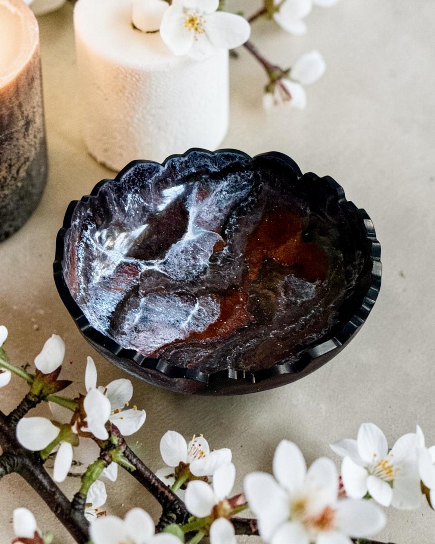 Small Black, Bronze and Copper bowl, 8x2" geode design epoxy resin