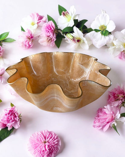 Large Cream bowl, 18x3" geode design epoxy resin