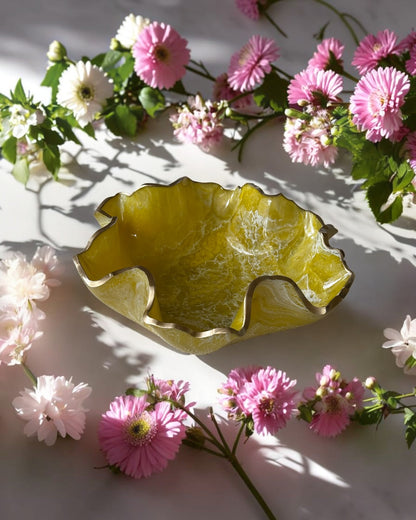 Medium Yellow bowl, 11x3" geode design epoxy resin