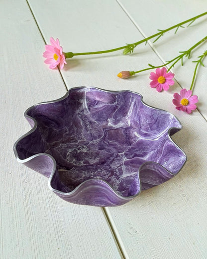Large Purple bowl, 18x3" geode design epoxy resin
