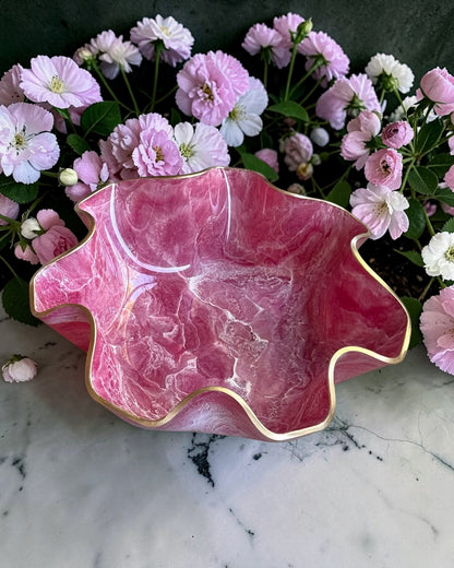 Large Pink bowl, 18x3" geode design epoxy resin
