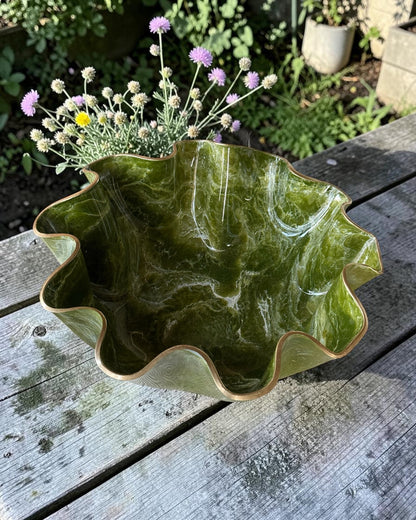 XLarge Olive Green bowl, 18x6" geode design epoxy resin