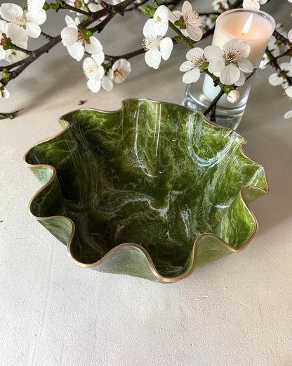 XLarge Olive Green bowl, 18x6" geode design epoxy resin
