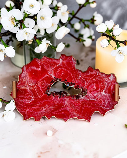 Red tray handmade epoxy resin geode design