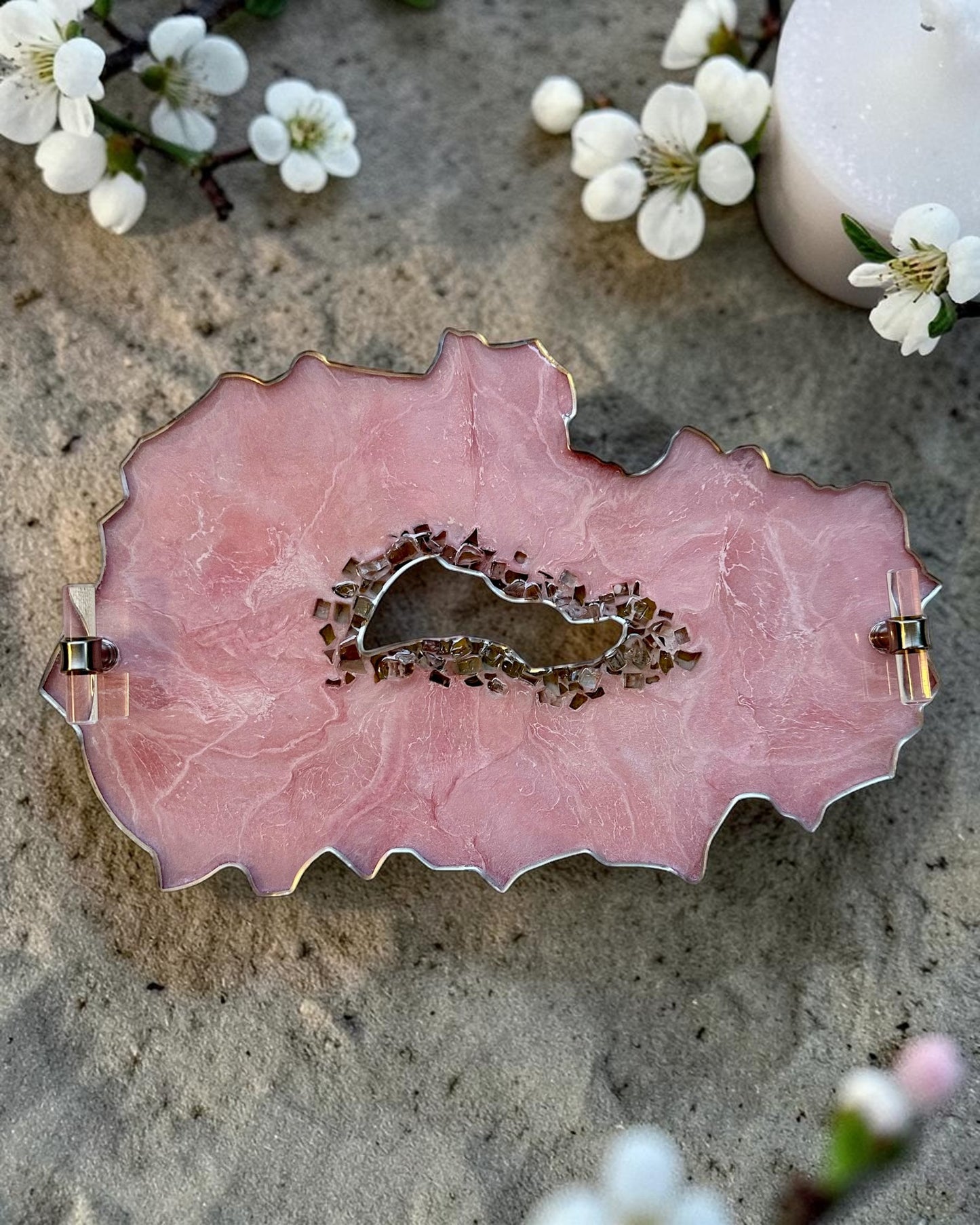 Light Pink tray handmade epoxy resin geode design