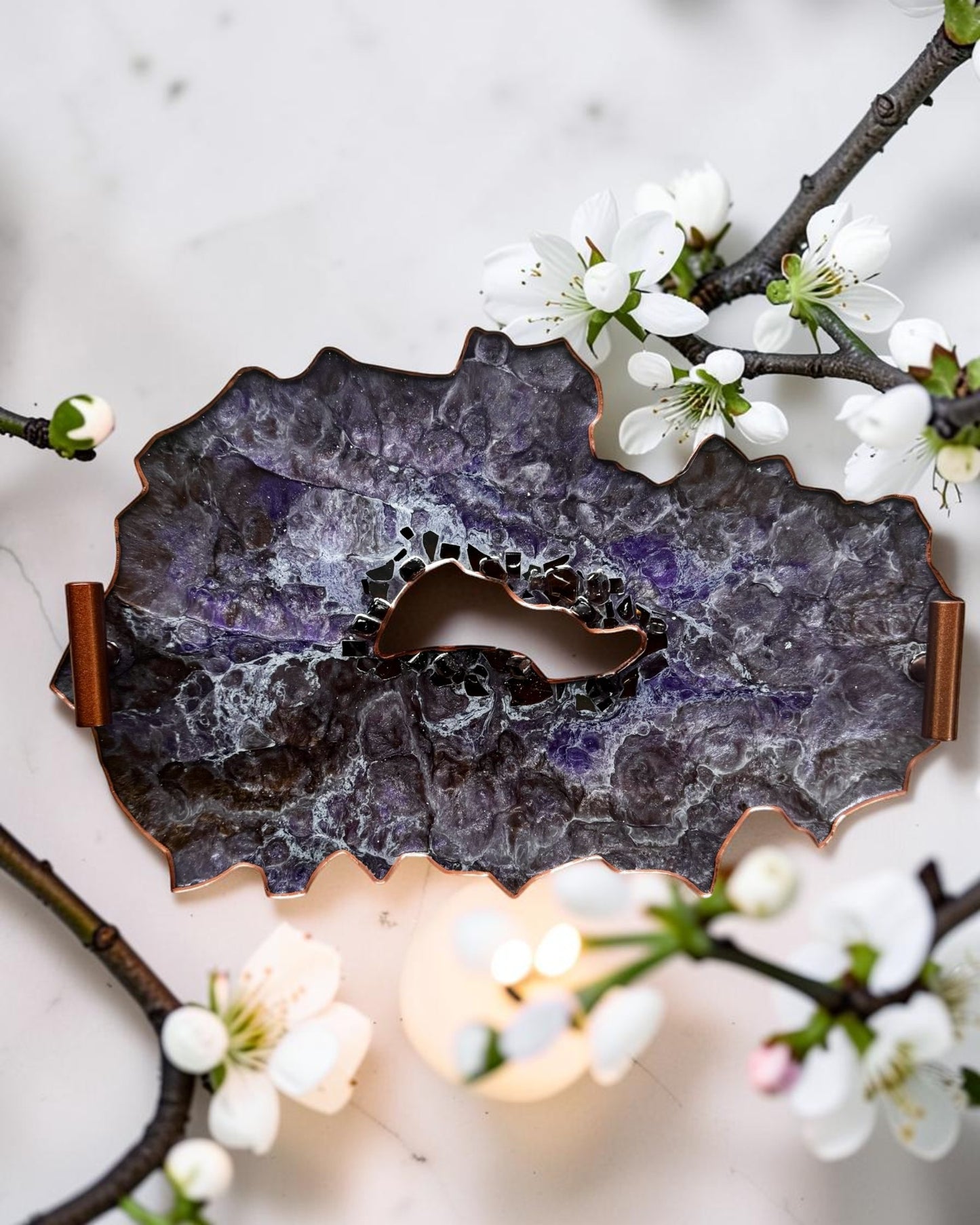 Purple and Brown tray handmade epoxy resin geode design