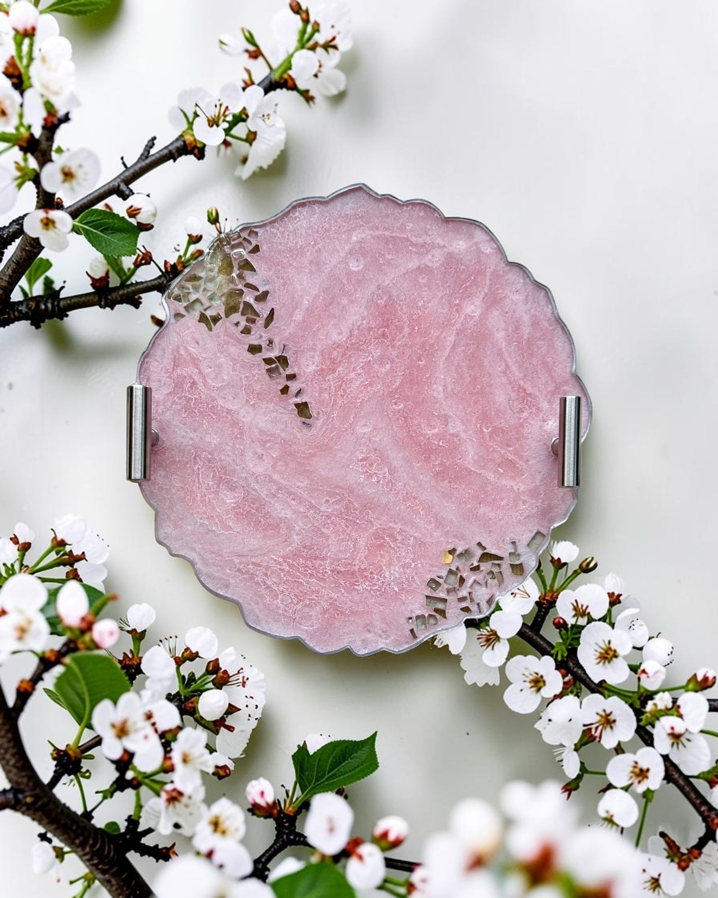 Light Pink tray handmade epoxy resin geode design