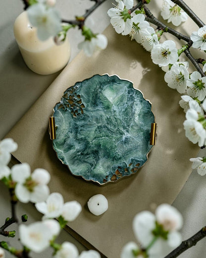 Green tray handmade epoxy resin geode design