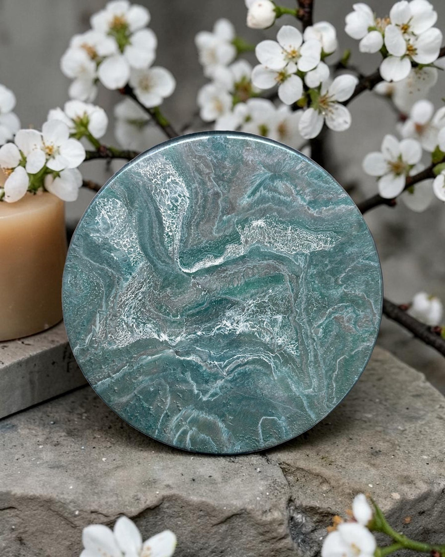 Teal and Silver Lazy Susan's geode design epoxy resin, 5 sizes