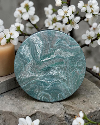Teal and Silver Lazy Susan's geode design epoxy resin, 5 sizes