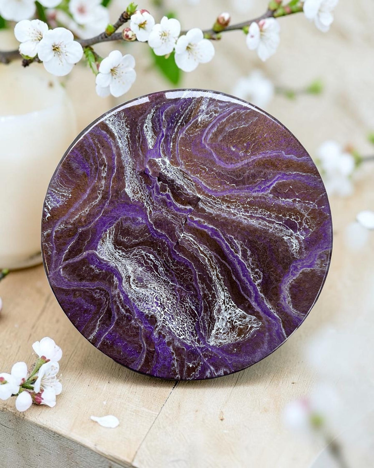 Purple and Brown Lazy Susan's geode design epoxy resin, 5 sizes