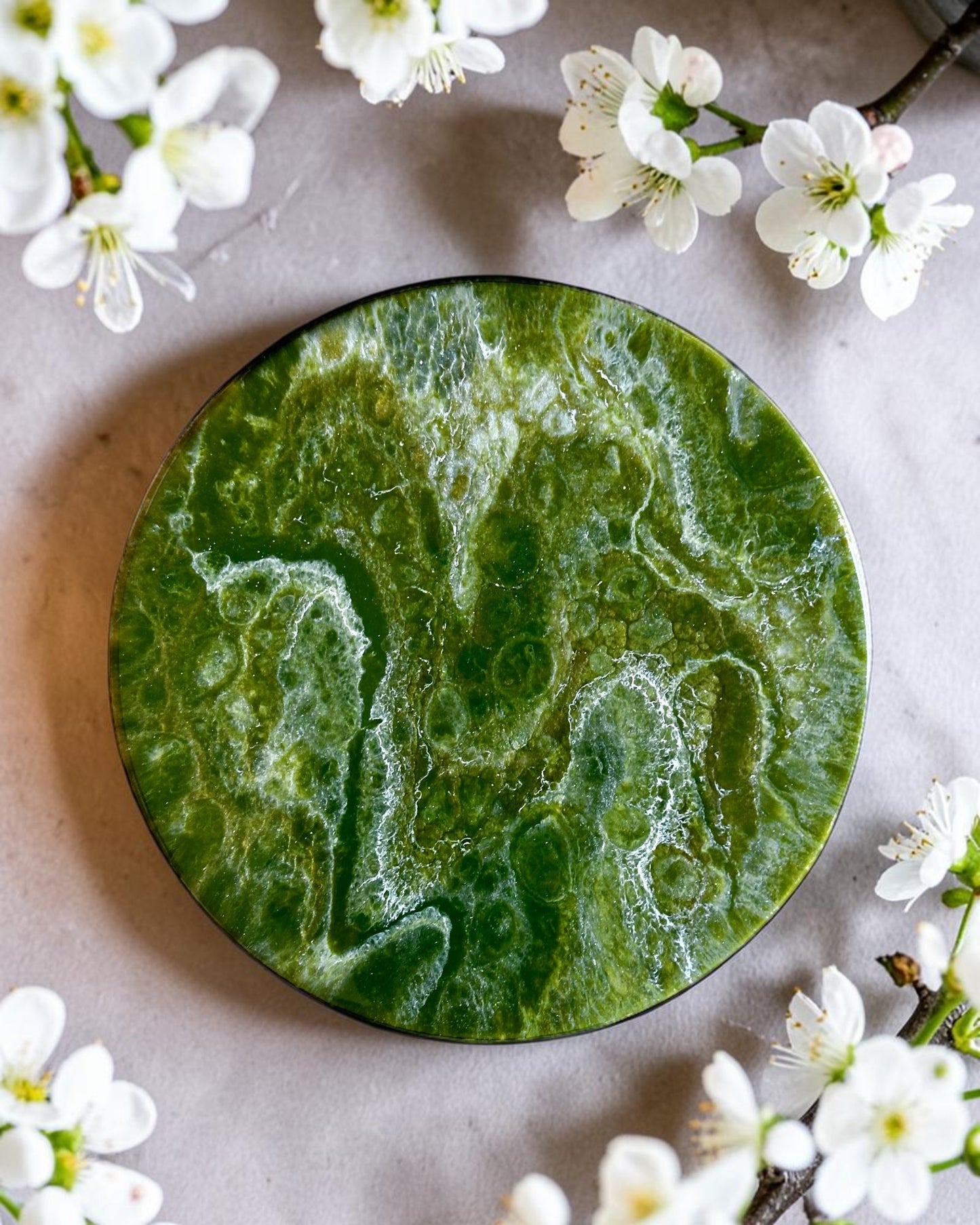 Olive Green Lazy Susan's geode design epoxy resin, 5 sizes
