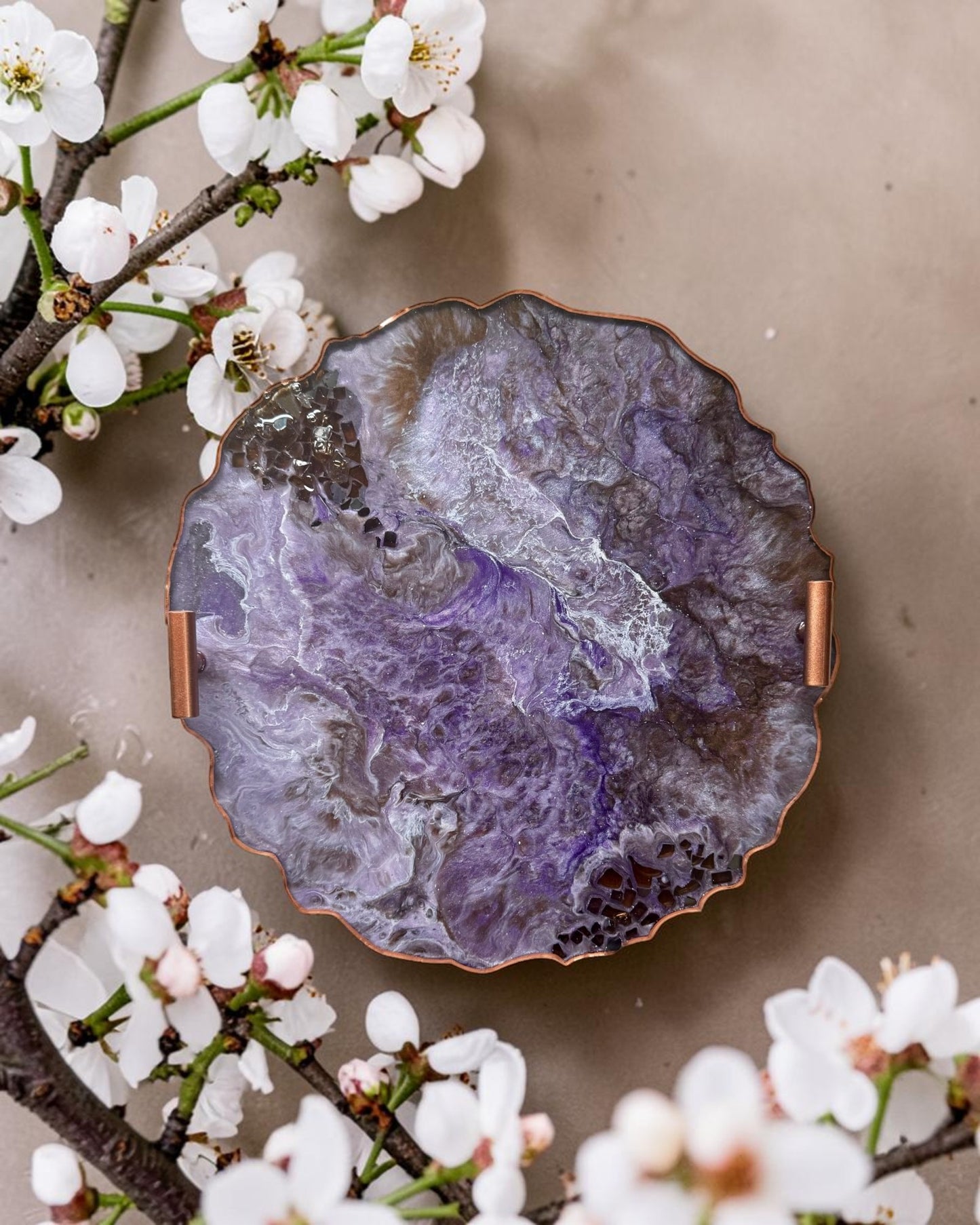 Purple and Brown tray handmade epoxy resin geode design