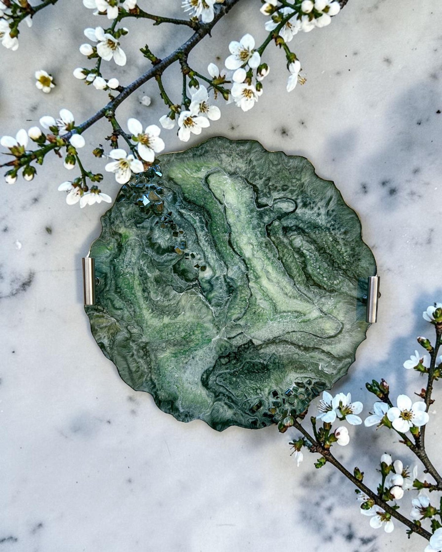 Green tray handmade epoxy resin geode design