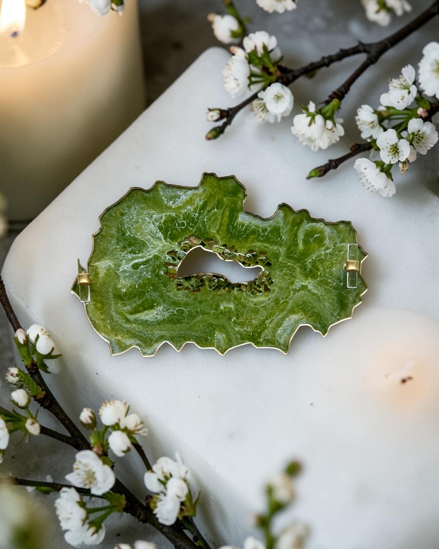 Olive Green tray handmade epoxy resin geode design