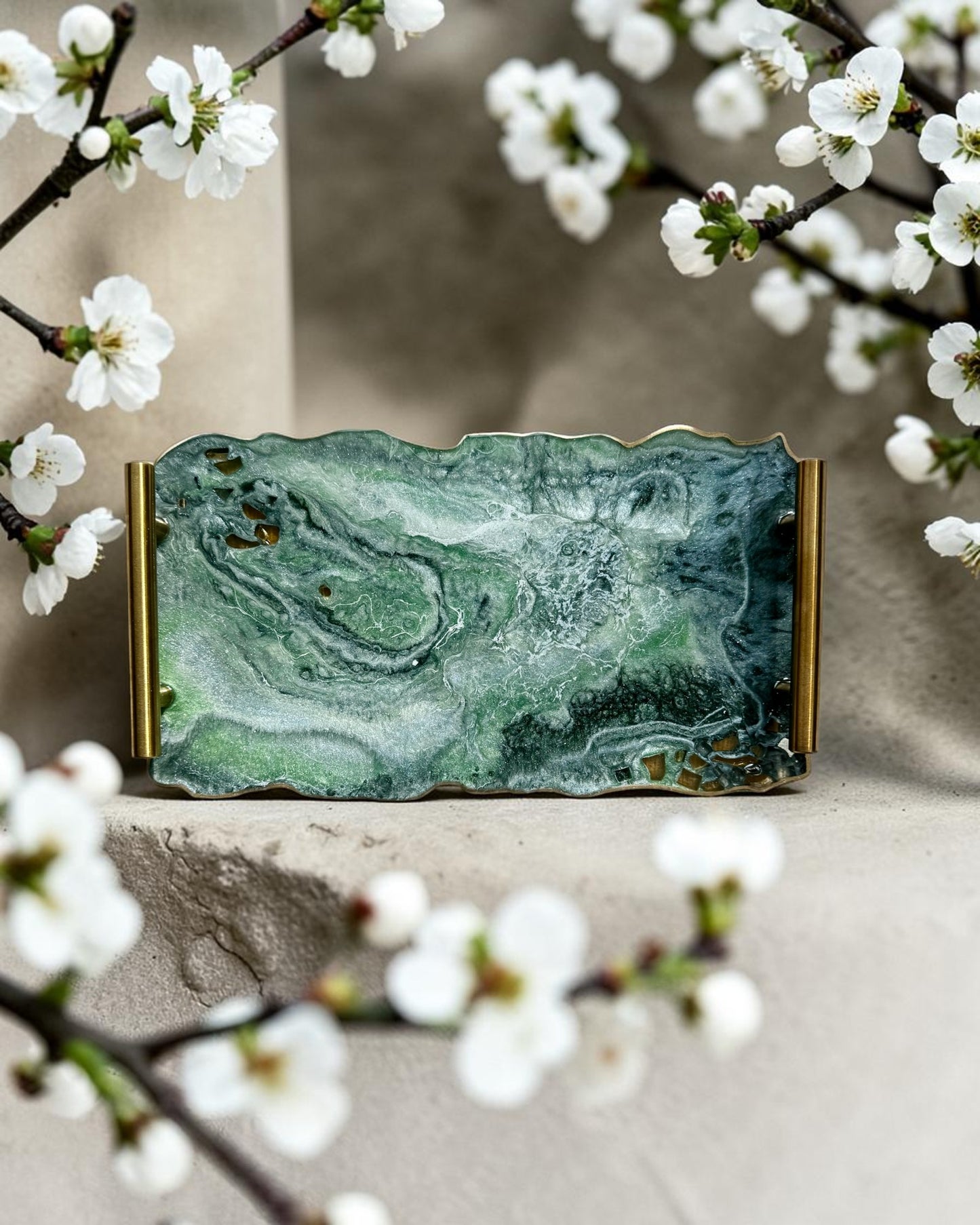 Green tray handmade epoxy resin geode design