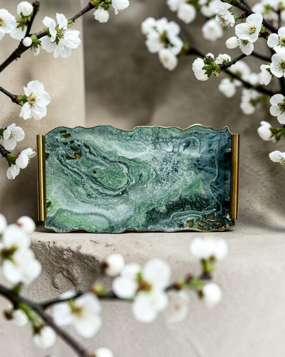 Green tray handmade epoxy resin geode design