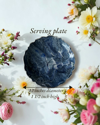 Blue Platter 12" geode design epoxy resin