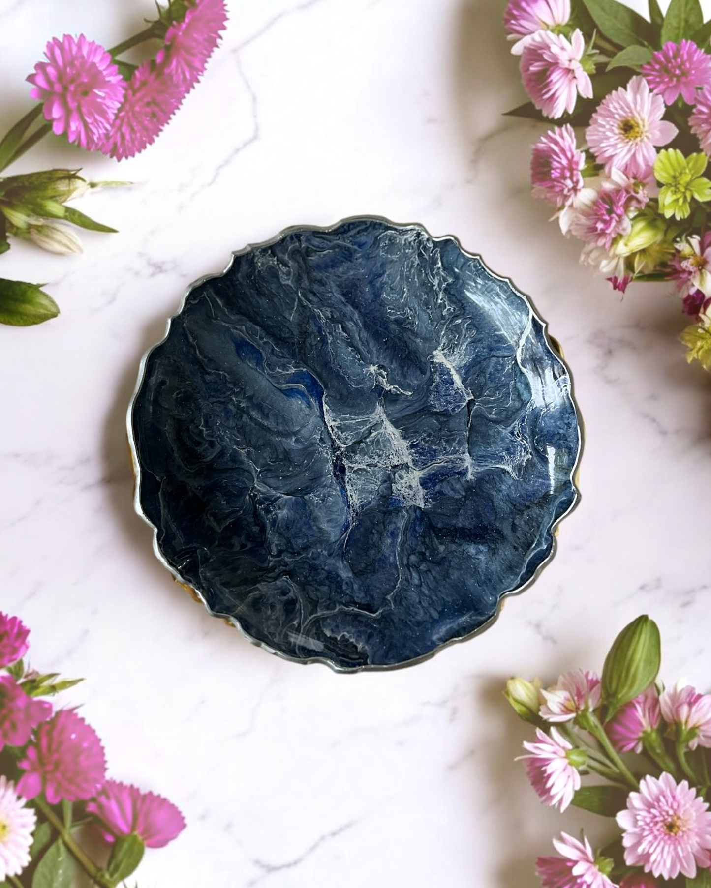 Blue Platter 12" geode design epoxy resin