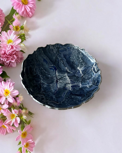 Blue Platter 12" geode design epoxy resin