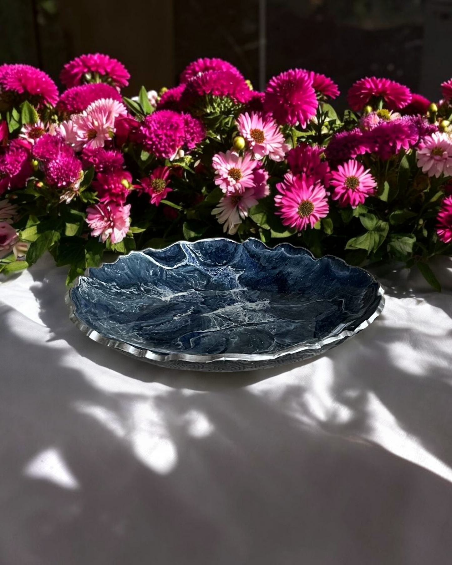 Blue Platter 12" geode design epoxy resin