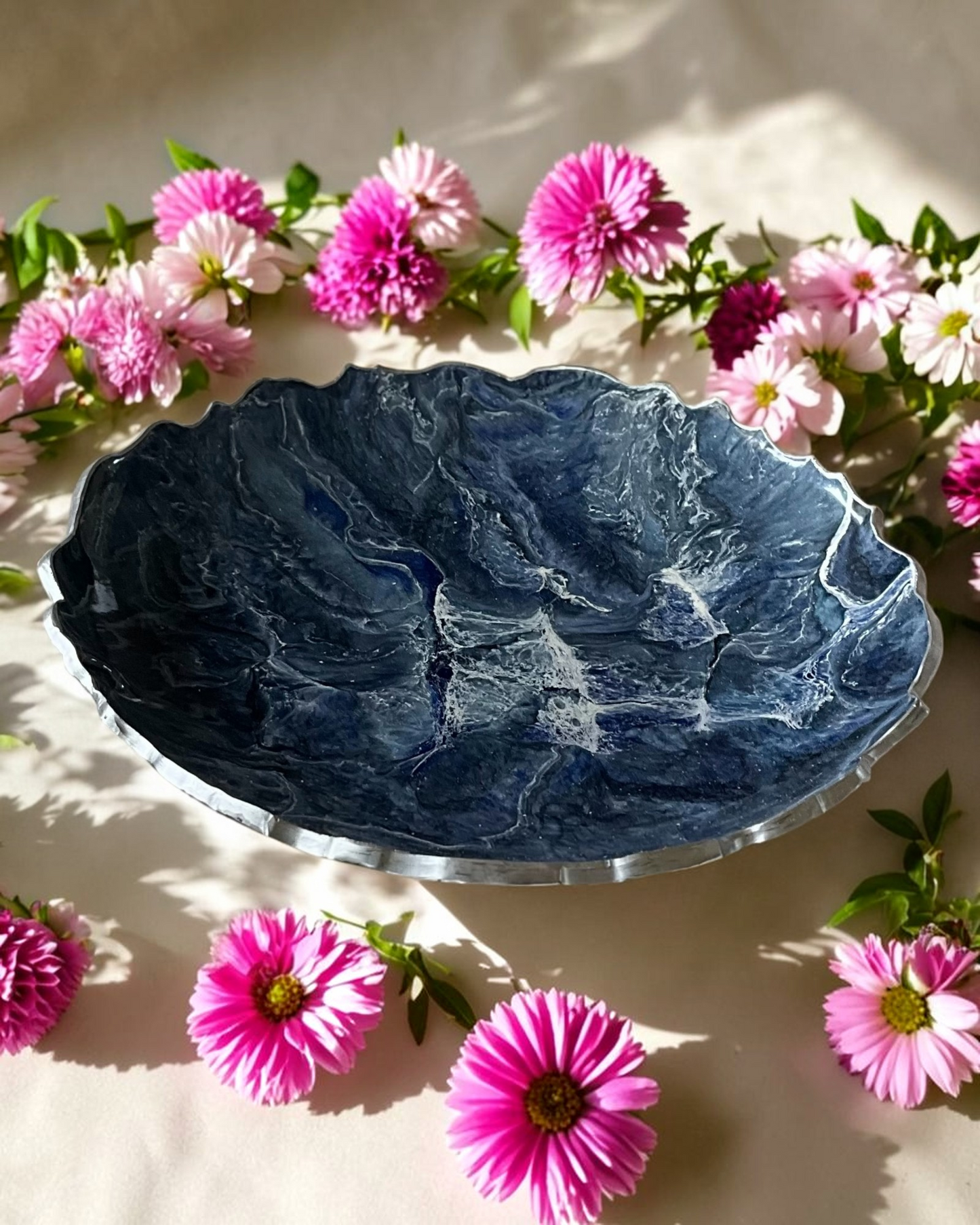 Blue Platter 12" geode design epoxy resin