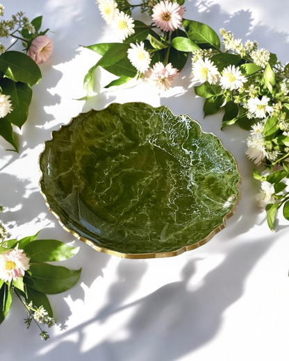 Olive green Platter 12" geode design epoxy resin