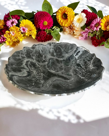Silver and Grey Platter 12" geode design epoxy resin
