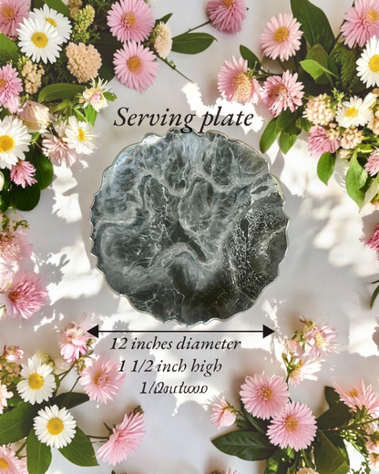 Silver and Grey Platter 12" geode design epoxy resin