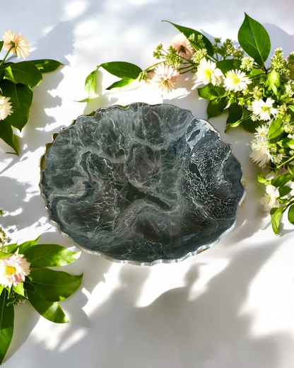 Silver and Grey Platter 12" geode design epoxy resin