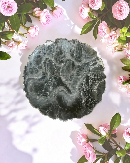 Silver and Grey Platter 12" geode design epoxy resin