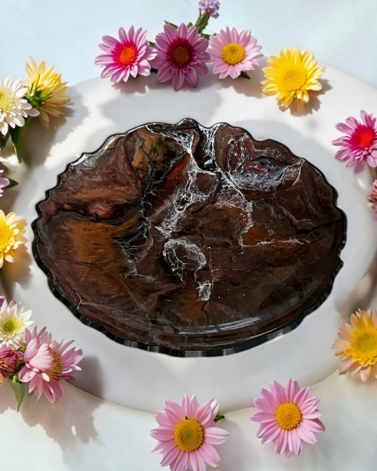 Black, Bronze and Copper Platter 12" geode design epoxy resin