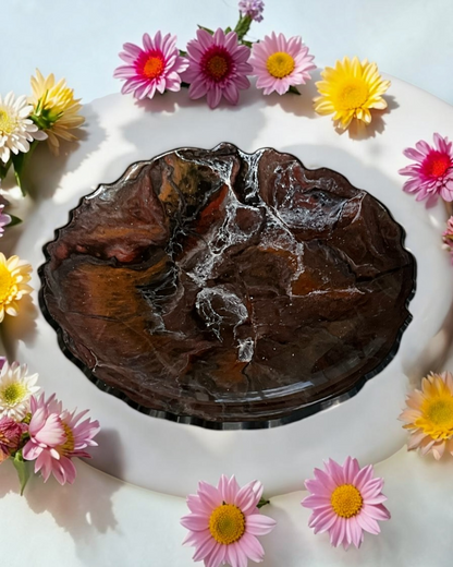 Black, Bronze and Copper Platter 12" geode design epoxy resin