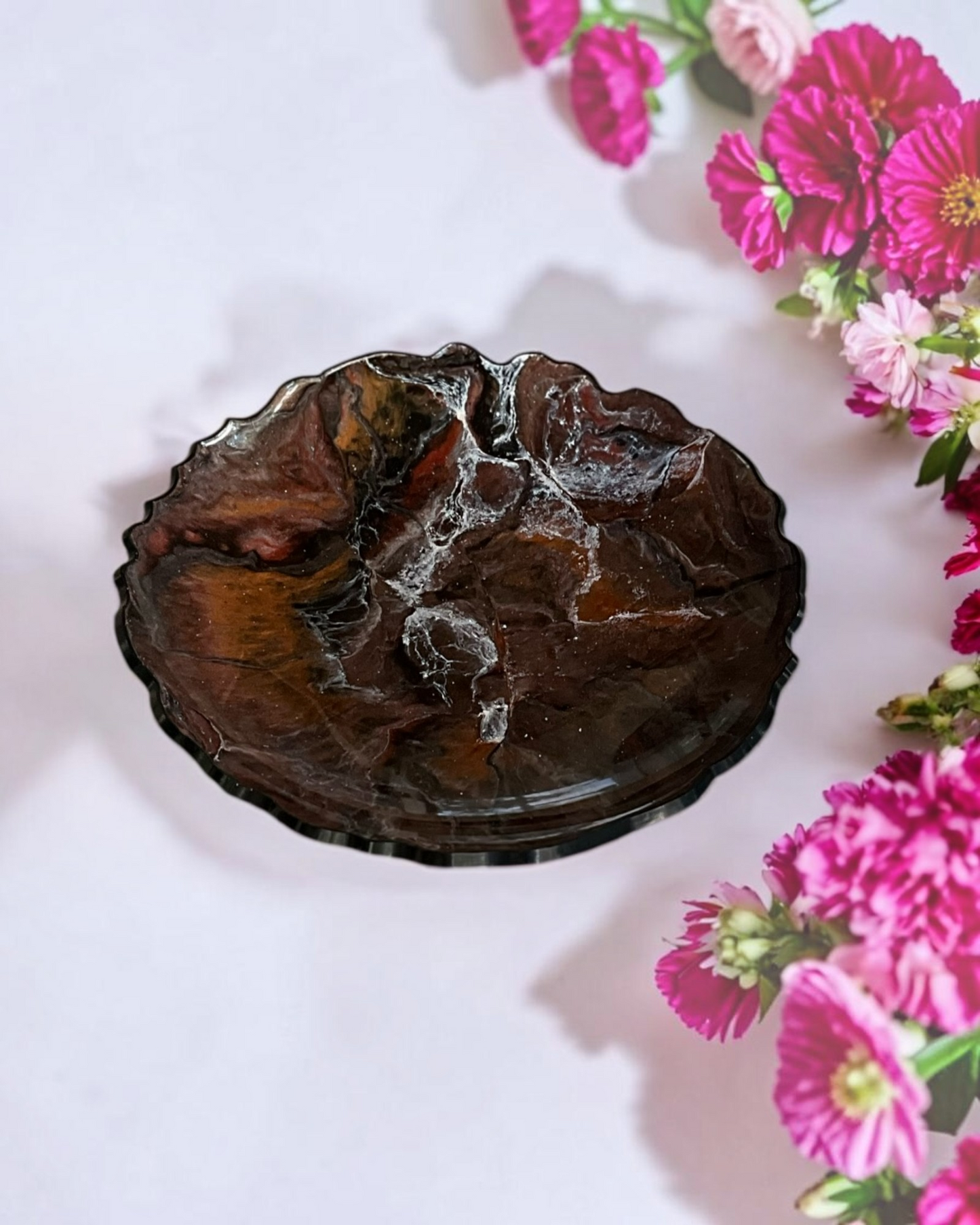 Black, Bronze and Copper Platter 12" geode design epoxy resin